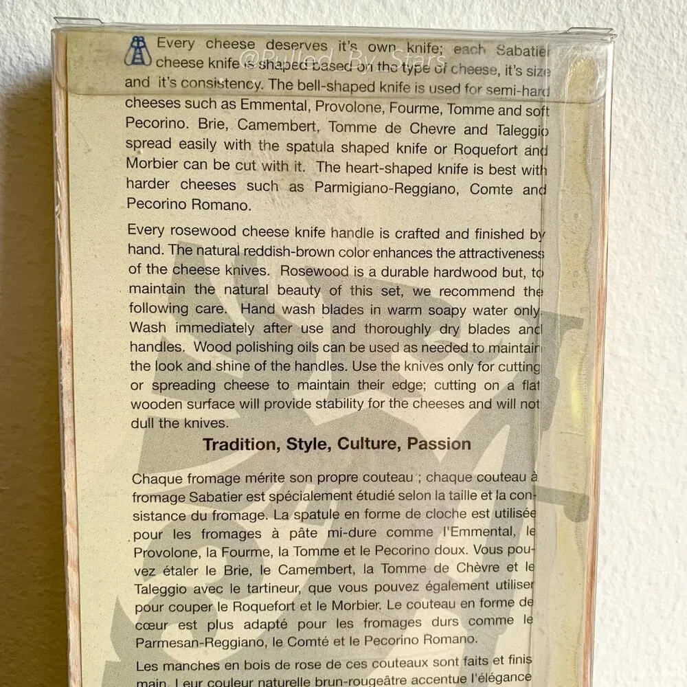 New Vintage Deadstock SABATIER Laguiole 3 Piece Rosewood Cheese Set in Wood Tray - Picture 7 of 16